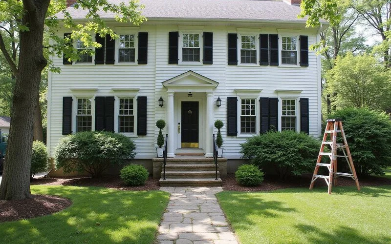 The exterior of a well-maintained Connecticut home with clean, functioning windows, a "for sale" style curb appeal shot, daylight